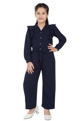 solid polyester regular fit girls ankle length jumpsuit - navy