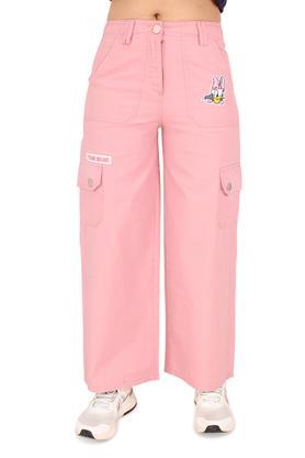 solid polyester regular fit girls cargo pant - dusty pink