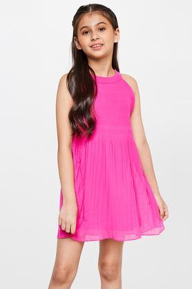 solid polyester regular fit girls casual wear dress - pink