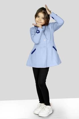 solid polyester regular fit girls coat - blue