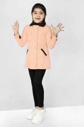 solid polyester regular fit girls coat - peach