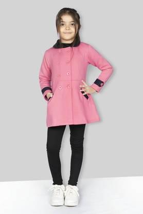 solid polyester regular fit girls coat - pink