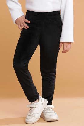 solid polyester regular fit girls leggings - black