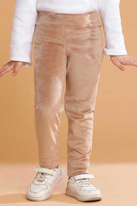 solid polyester regular fit girls leggings - brown