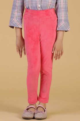 solid polyester regular fit girls leggings - pink