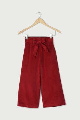 solid polyester regular fit girls palazzos - maroon
