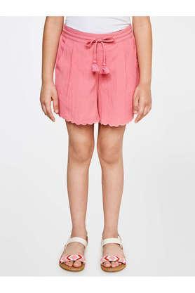 solid polyester regular fit girls shorts - pink