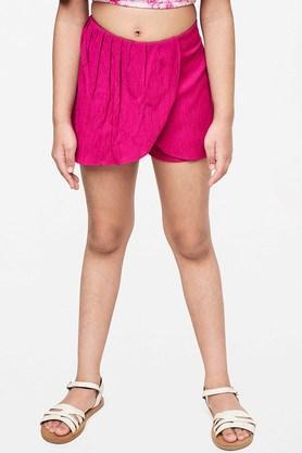 solid polyester regular fit girls shorts - wine