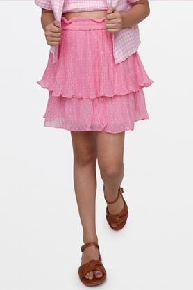 solid polyester regular fit girls skirt - pink