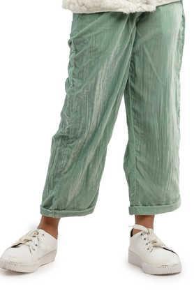 solid polyester regular fit girls track pants - green