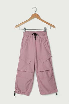 solid polyester regular fit girls trousers - onion_pink