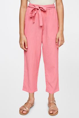 solid polyester regular fit girls trousers - pink