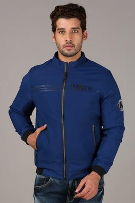 solid polyester regular fit men's active jacket - ocean
