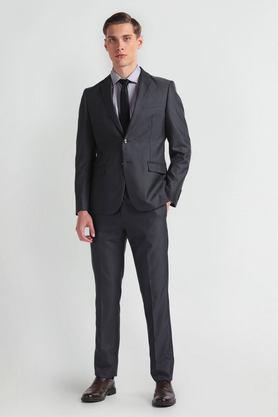 solid polyester regular fit men's formal suit - grey