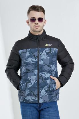 solid polyester regular fit men's jacket - grey