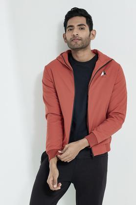 solid polyester regular fit men's jacket - pumpkin