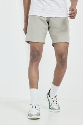 solid polyester regular fit men's shorts - natural