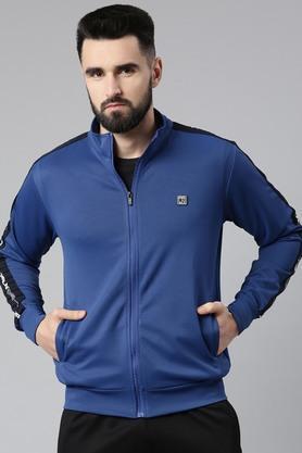 solid polyester regular fit men's sweatshirt - blue