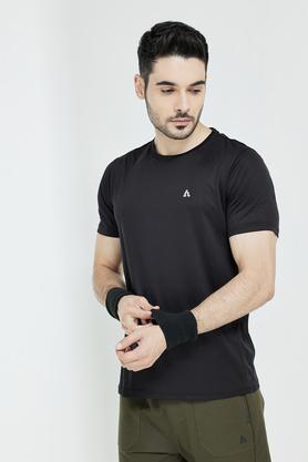 solid polyester regular fit men's t-shirt - black