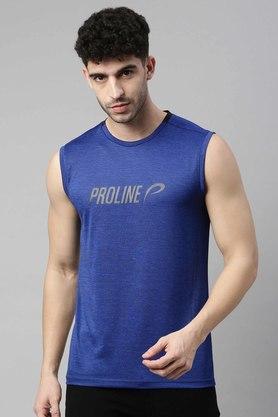 solid polyester regular fit men's t-shirt - blue