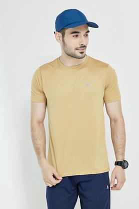 solid polyester regular fit men's t-shirt - mustard