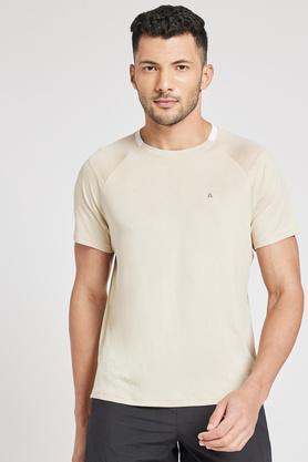 solid polyester regular fit men's t-shirt - natural