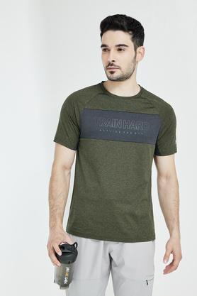 solid polyester regular fit men's t-shirt - olive