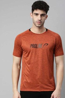 solid polyester regular fit men's t-shirt - orange