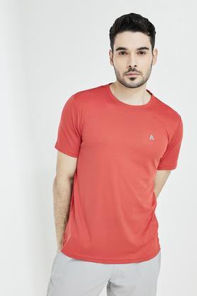 solid polyester regular fit men's t-shirt - orange