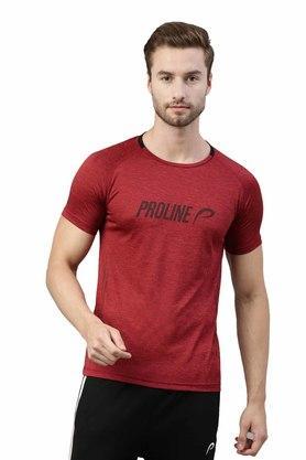 solid polyester regular fit men's t-shirt - red