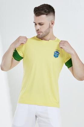 solid polyester regular fit men's t-shirt - yellow