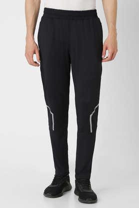 solid polyester regular fit men's track pants - black