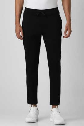 solid polyester regular fit men's track pants - black