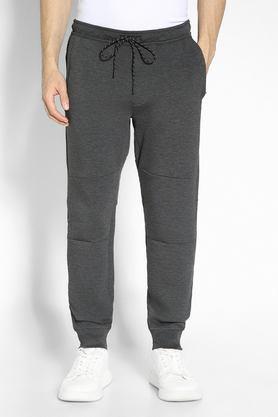 solid polyester regular fit men's track pants - grey