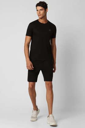 solid polyester regular fit men's tracksuit - black