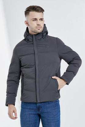solid polyester regular fit mens jacket - grey