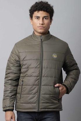 solid polyester regular fit mens padded jacket - olive