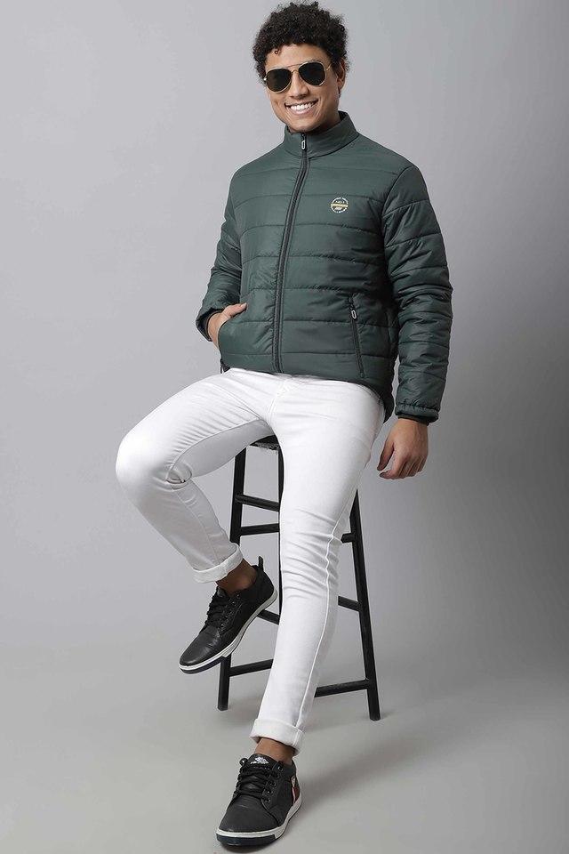 solid polyester regular fit mens padded jacket