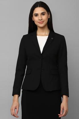 solid polyester regular fit women's casual blazer - black