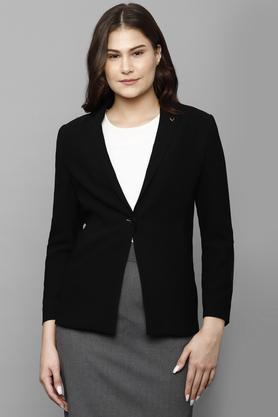 solid polyester regular fit women's casual blazer - black