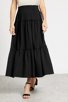 solid polyester regular fit women's casual skirt - black