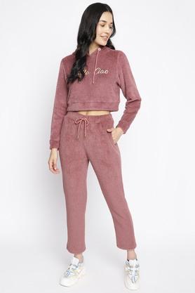solid polyester regular fit women's clothing set - mauve