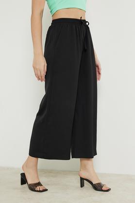 solid polyester regular fit women's culottes - black