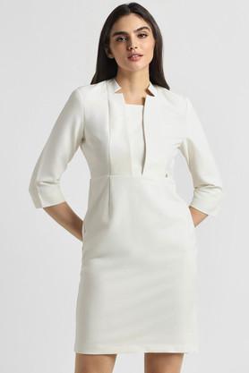 solid polyester regular fit women's dress - white