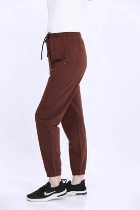 solid polyester regular fit women's joggers - chocolate