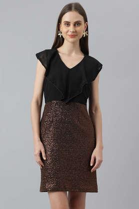 solid polyester regular fit women's mini dress - copper