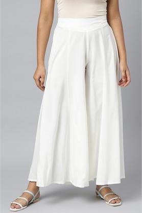 solid polyester regular fit women's palazzo - white