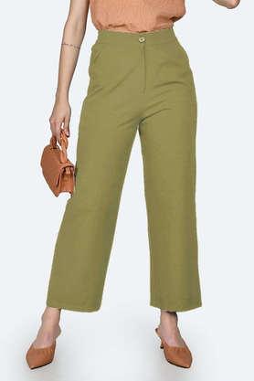 solid polyester regular fit women's pant - olive