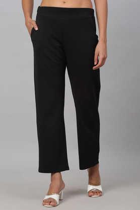 solid polyester regular fit women's pants - black