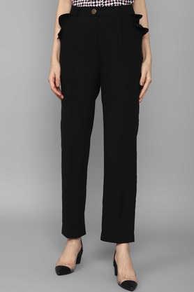 solid polyester regular fit women's pants - black